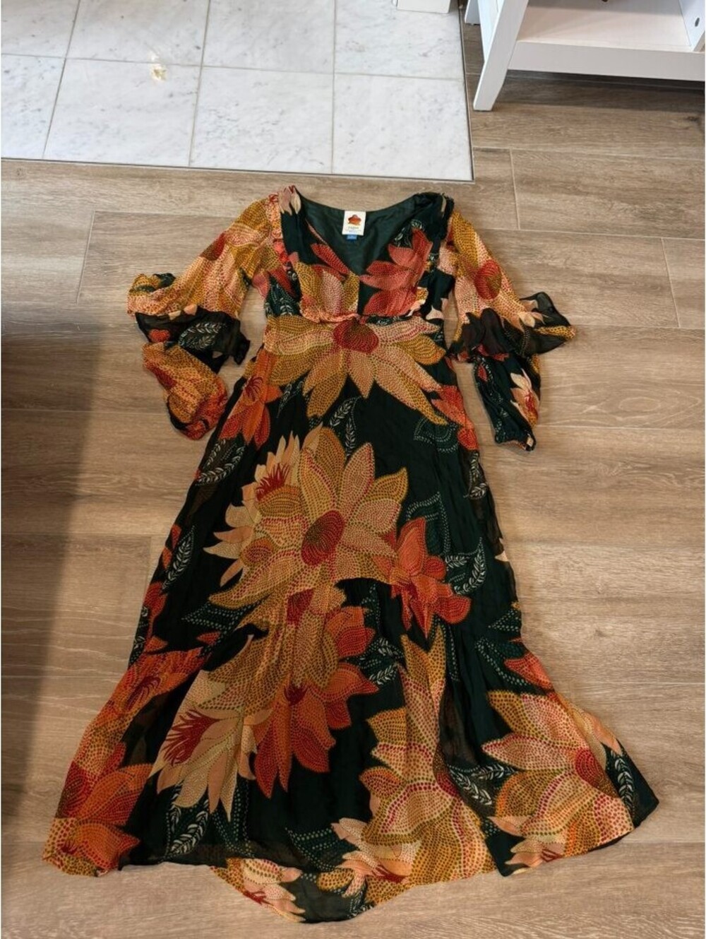 FARM Rio Anthropologie Floral Maxi Dress XS Green Sunflower